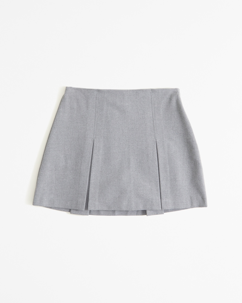 Grey Abercrombie Pleated Brushed Suiting Mini Skort 