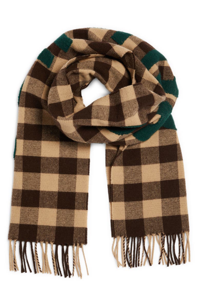 Beige and brown Acne Studios Veda Buffalo Plaid Wool Blend Scarf 