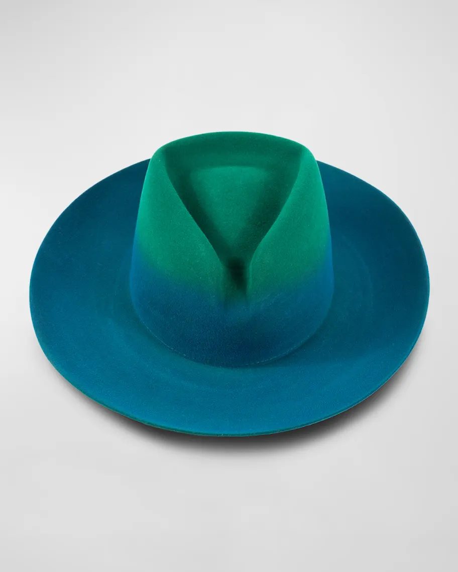 Blue and green Barbisio Marcello Bicolor Ombré Western Fedora Hat 