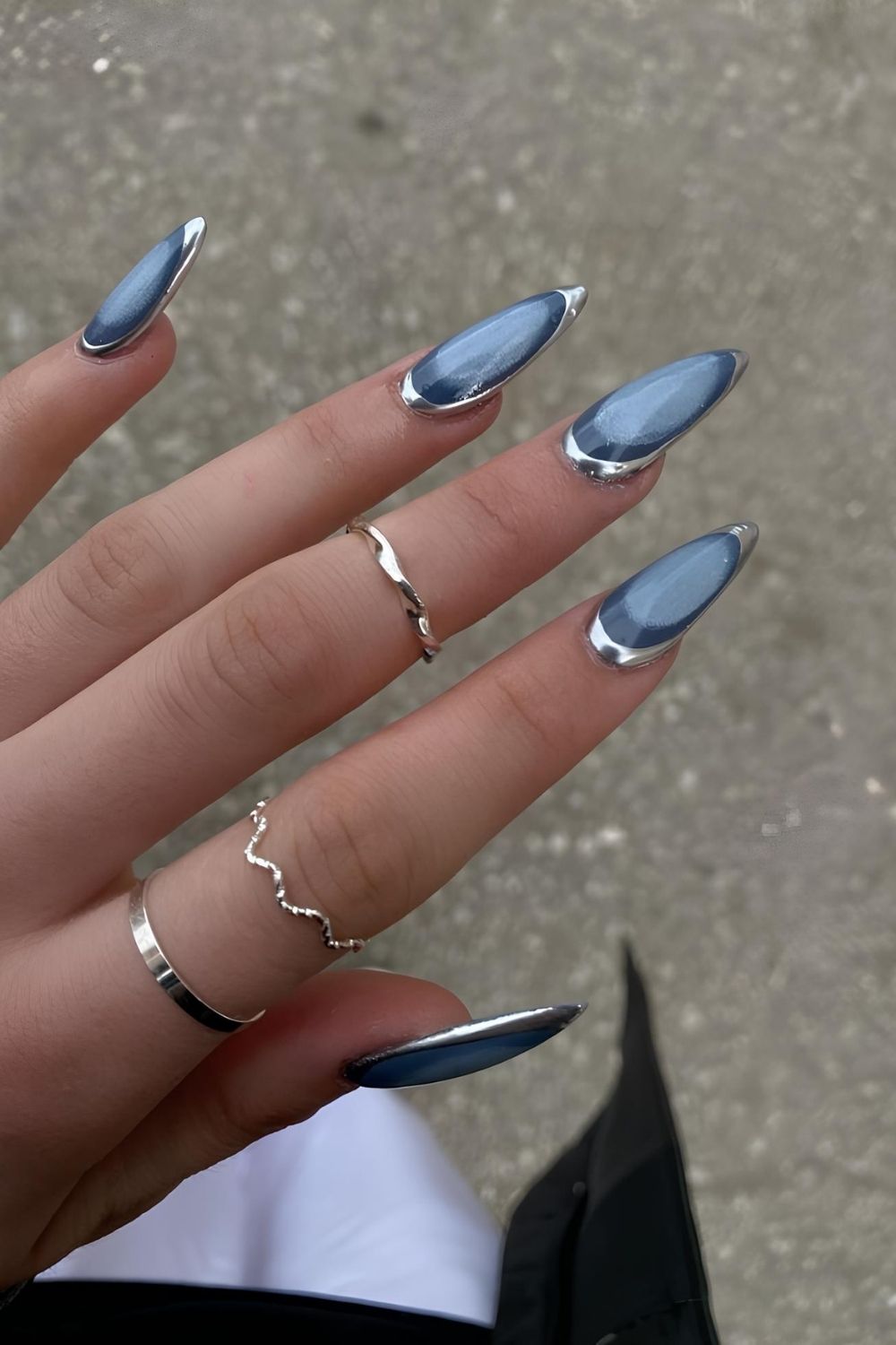 Blue aura nails with silver frame accents