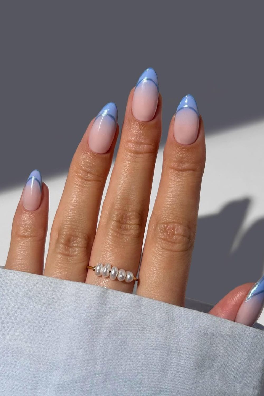 Blue double French tip nails