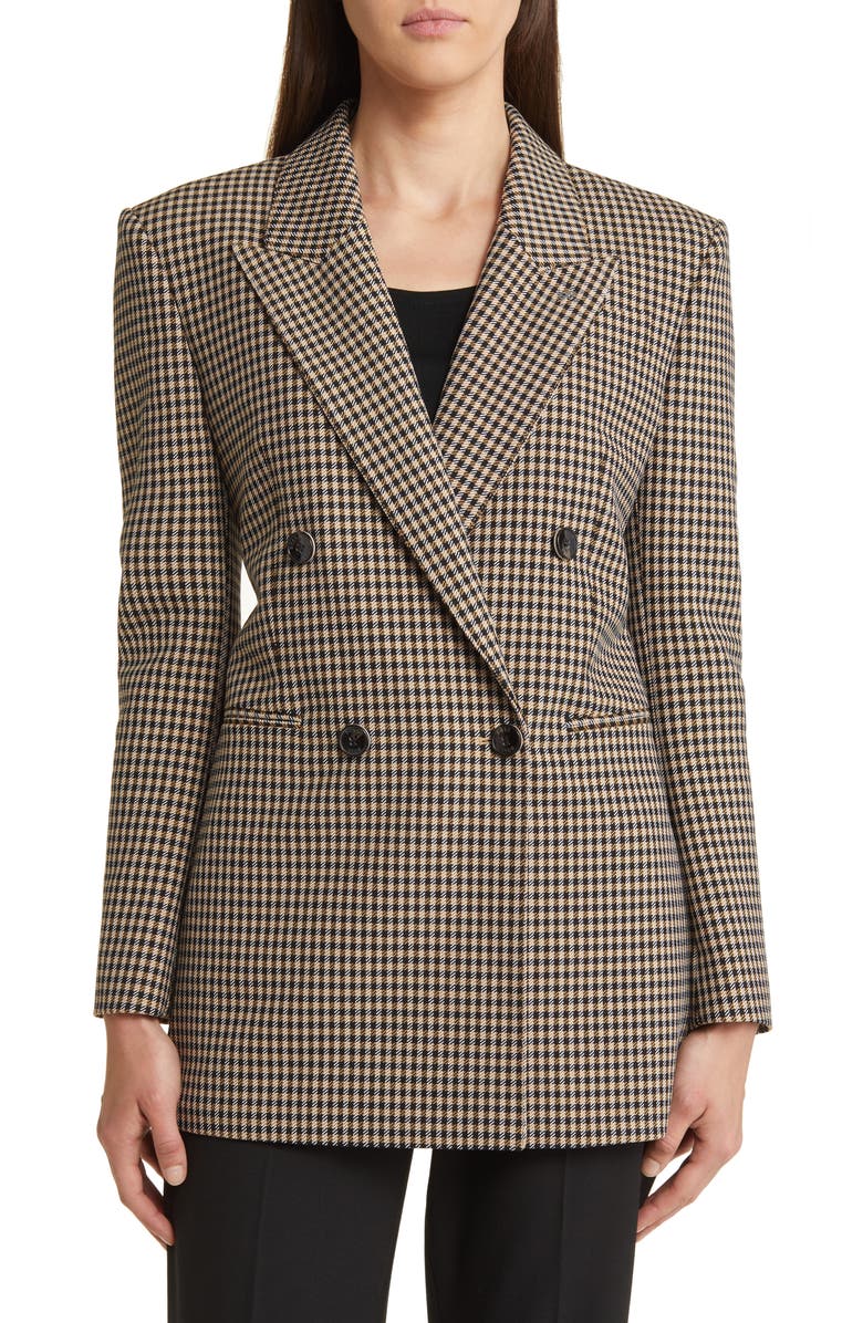 Black and brown Boss Jekira Houndstooth Double Breasted Blazer 