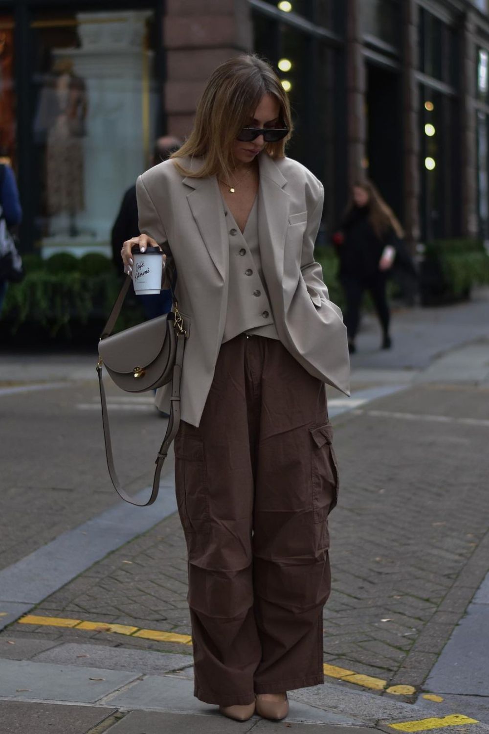 Brown Cargo Pants & Oversized Blazer