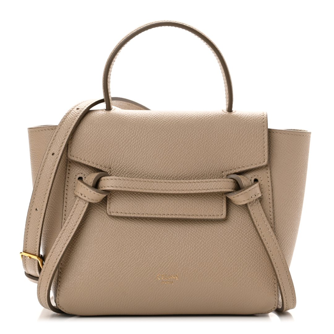 Light taupe Celine Grained Calfskin Nano Belt Bag 