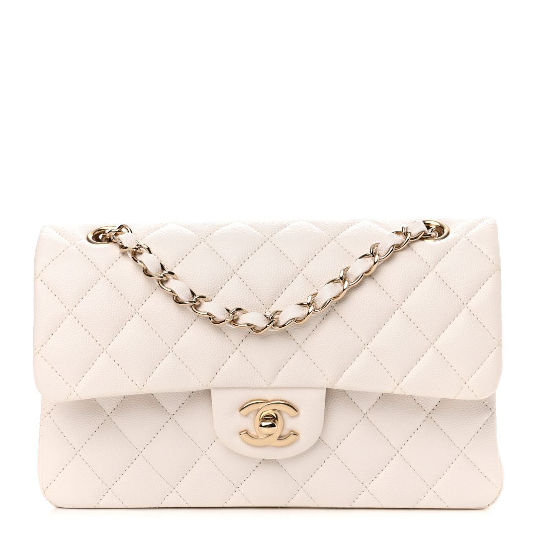 White Chanel Caviar Quilted Small Double Flap 