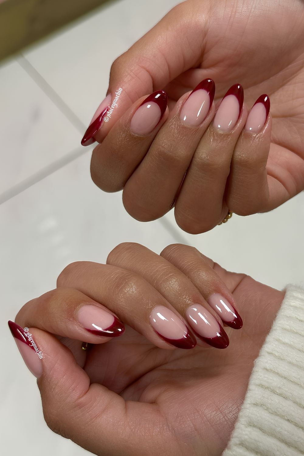 Cherry mocha French tip nails