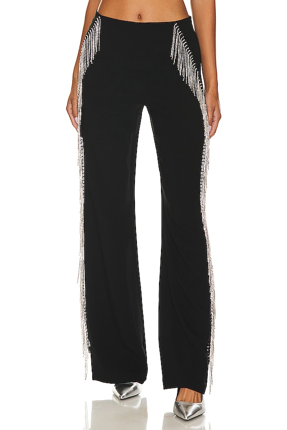 Black and silver Cinq a Sept Rhinestone Fringe Remy Pant 