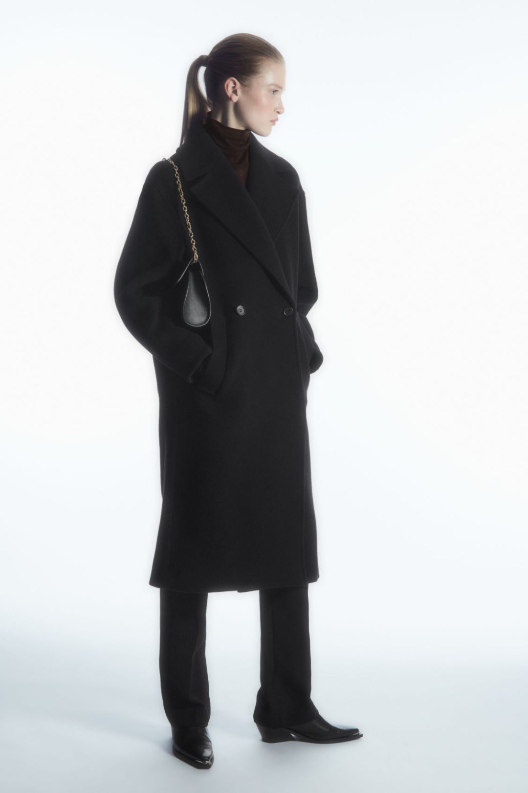 Black Cos Oversized Double-Breasted Wool Coat 