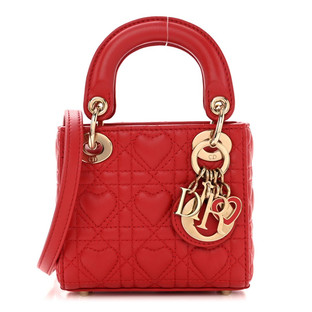 Red Dior Calfskin Cannage Dioramour Micro Lady Dior 