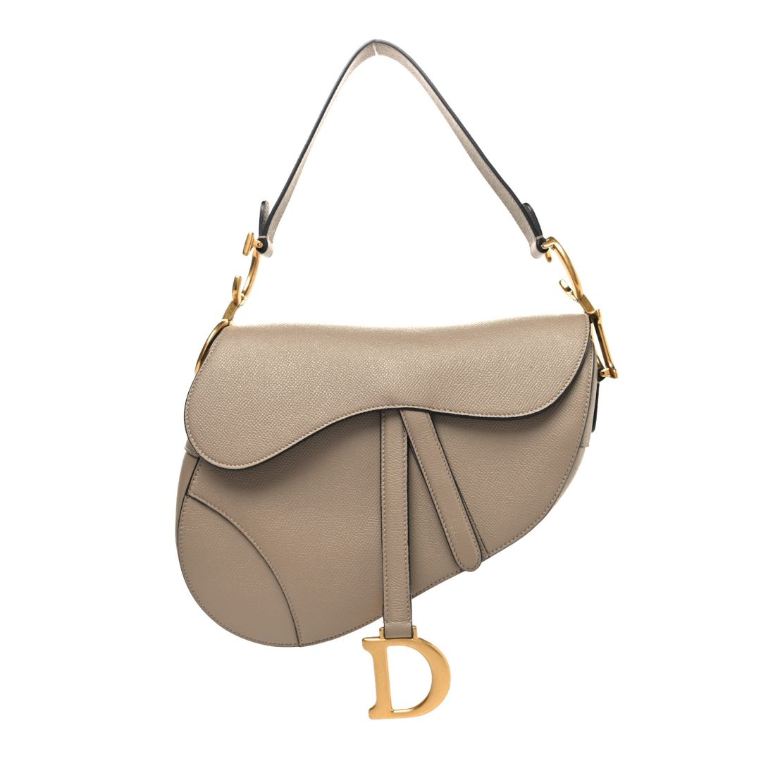 Beige Dior Grained Calfskin Saddle Bag