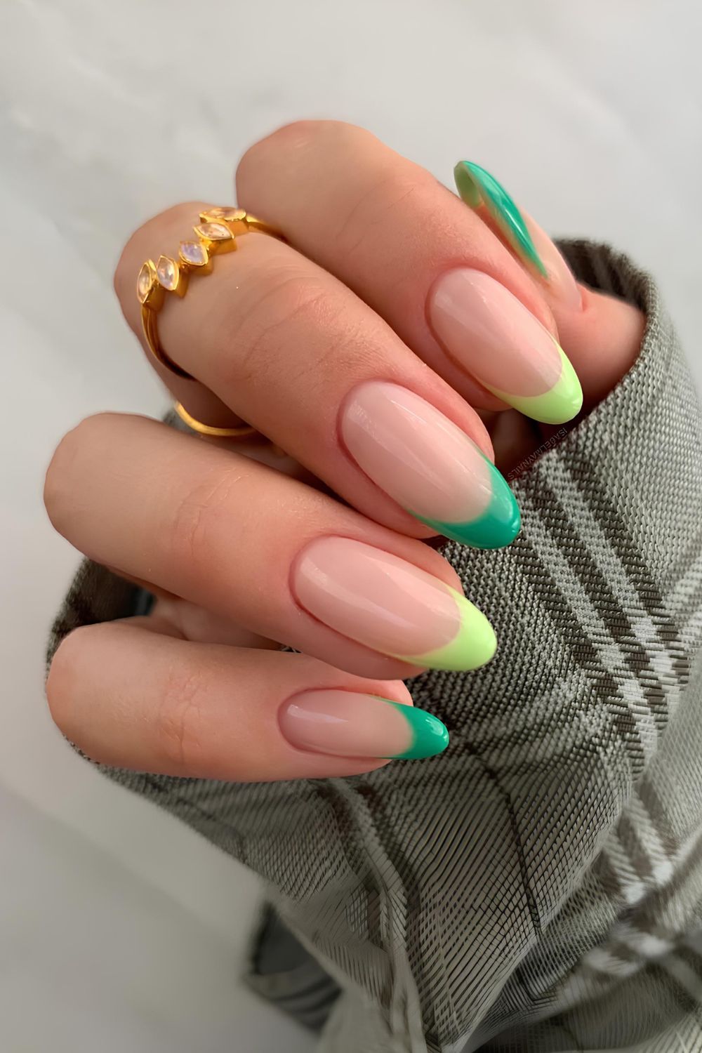 French tip mani in two shades of green