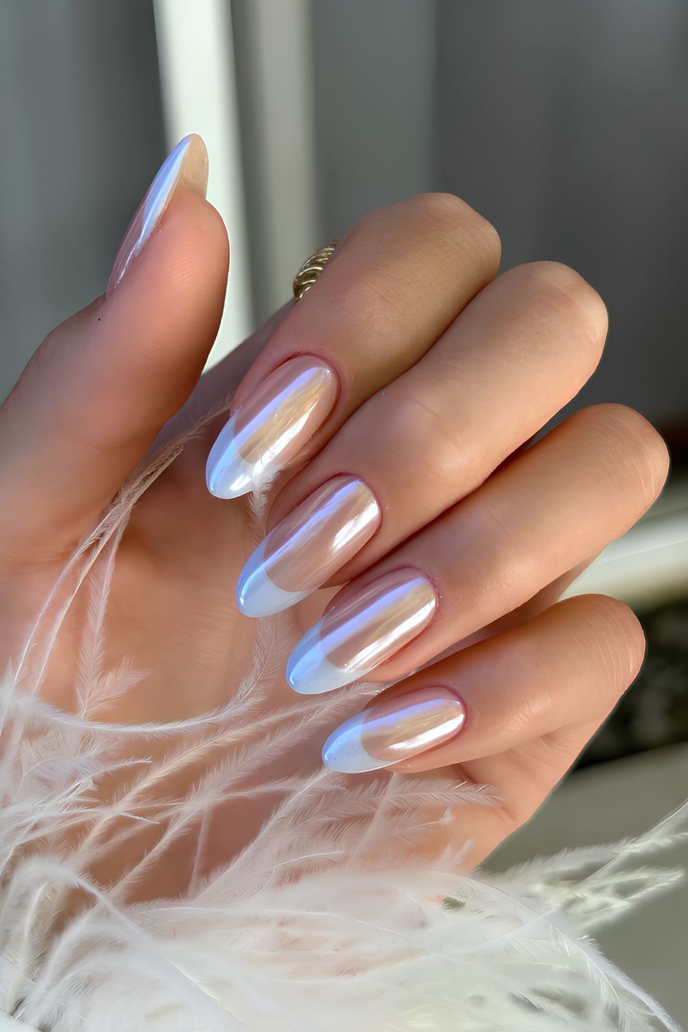 Glazed light blue French manicure