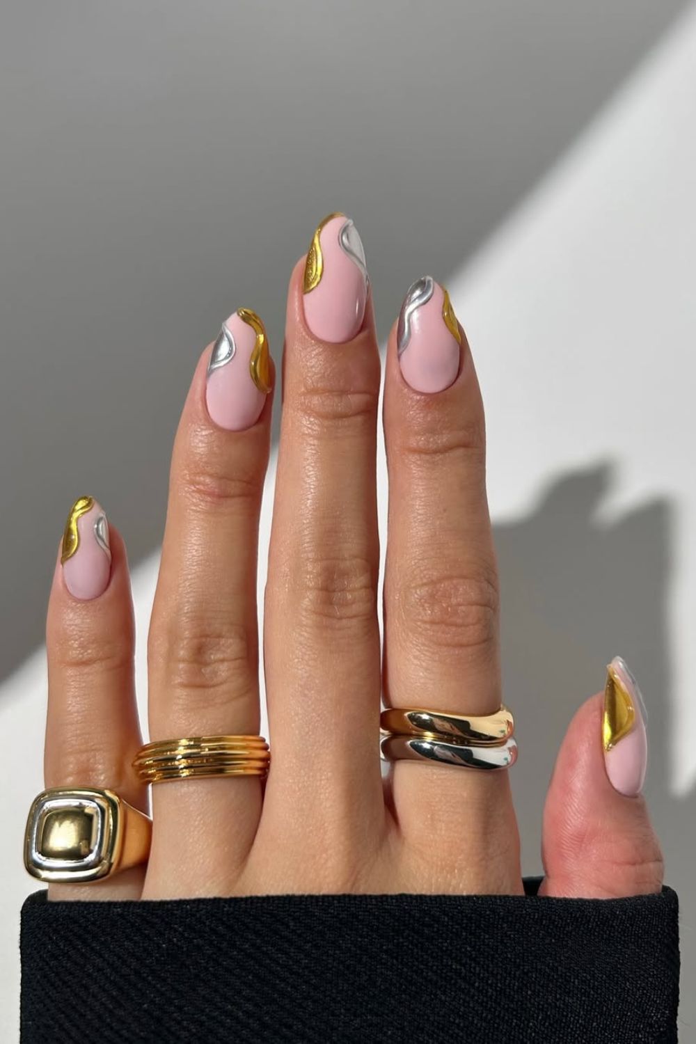 Gold and silver French tip nails