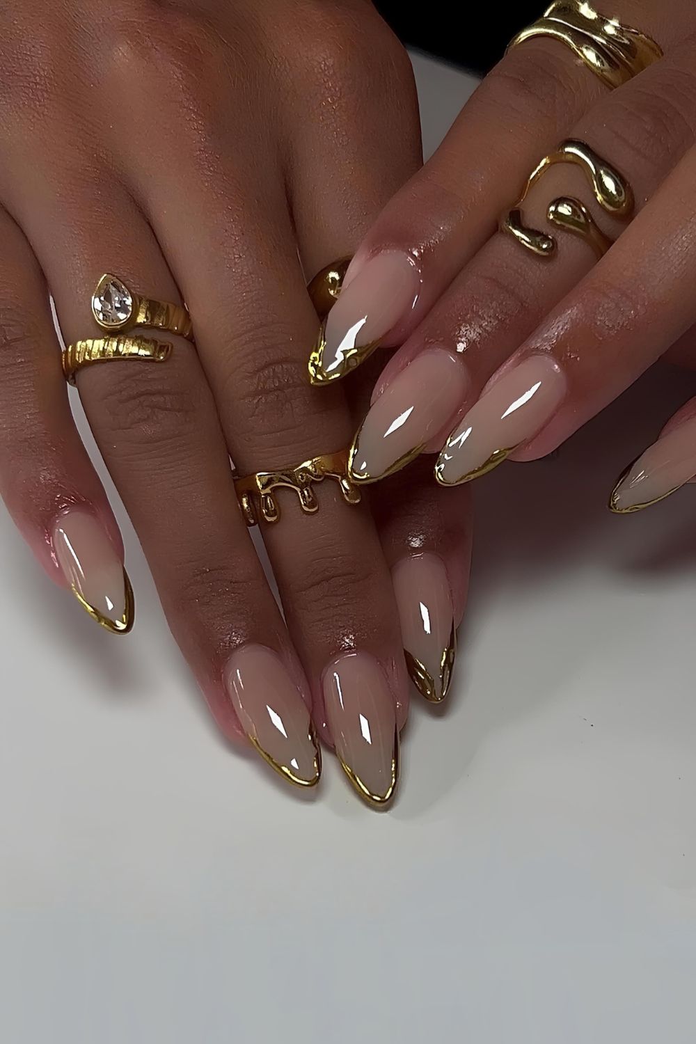 Gold chrome French tip Manicure