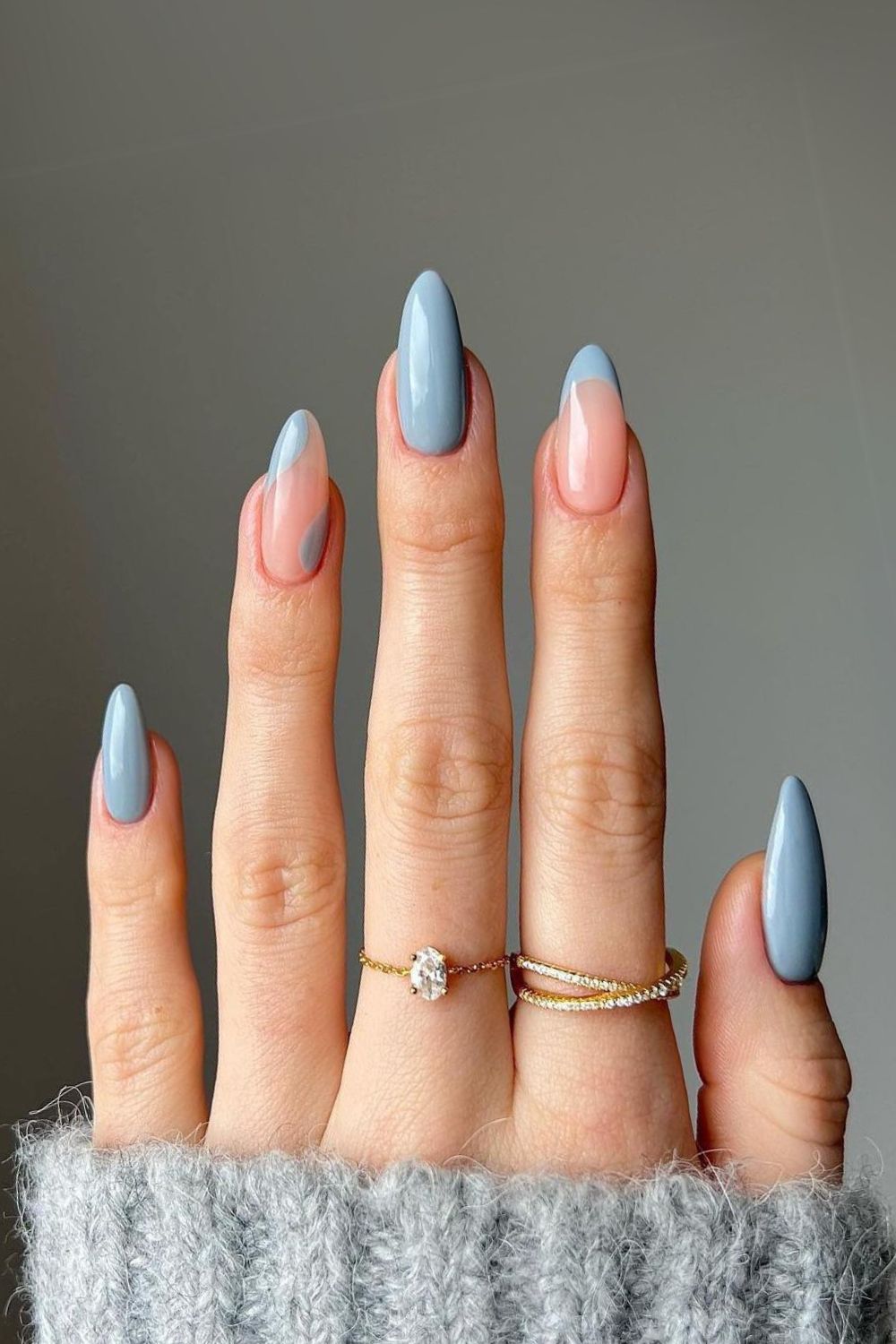 Gray negative space accent nails