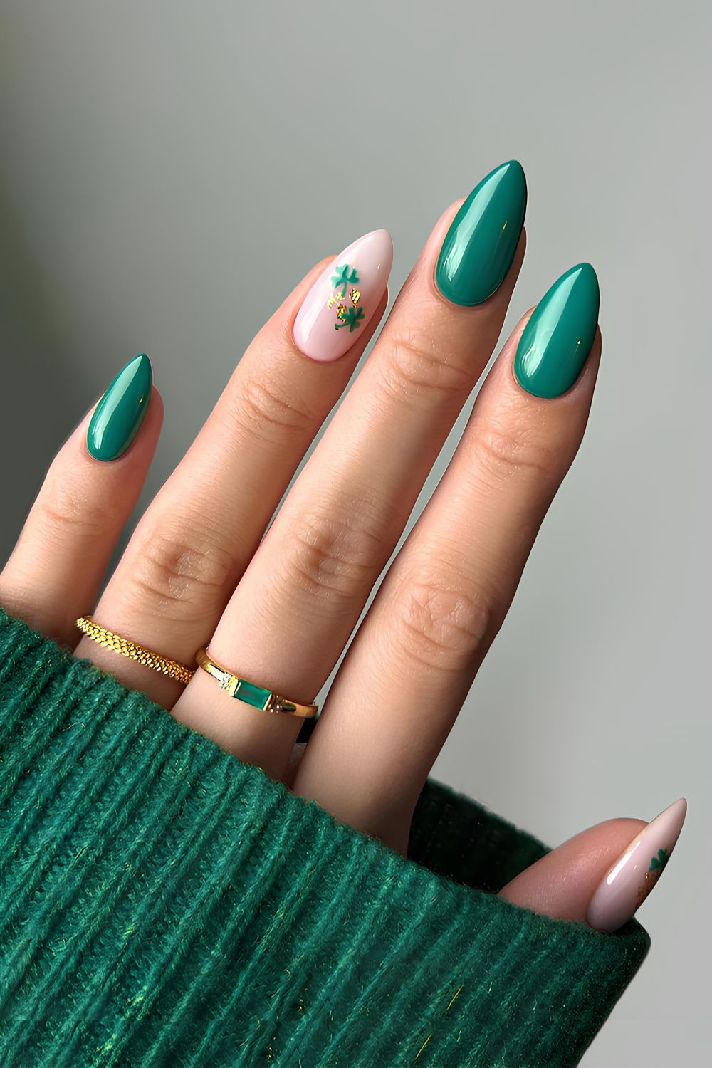 Green nails with shamrock and gold foil accents