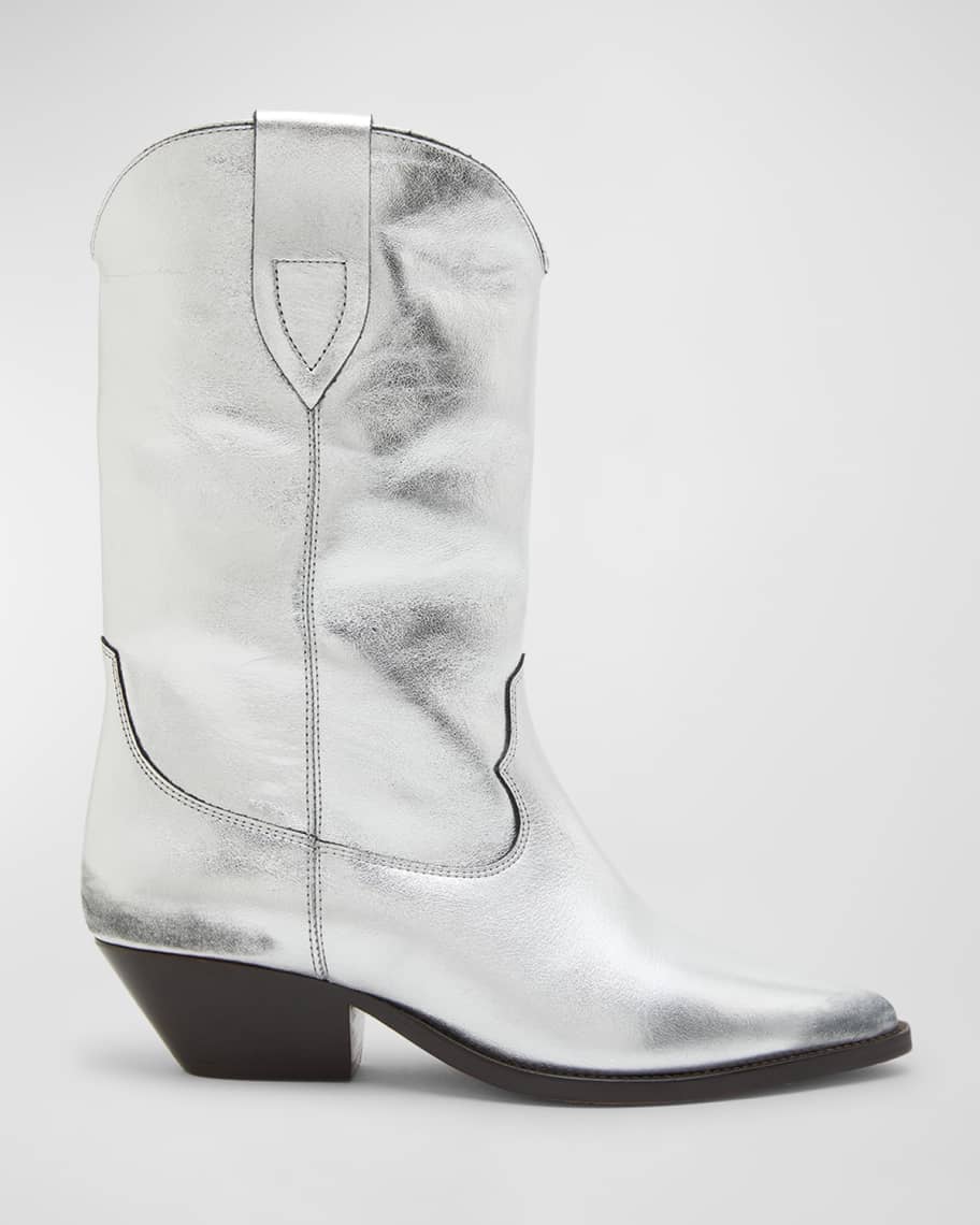 Silver Isabel Marant Duerto Metallic Short Western Boots 