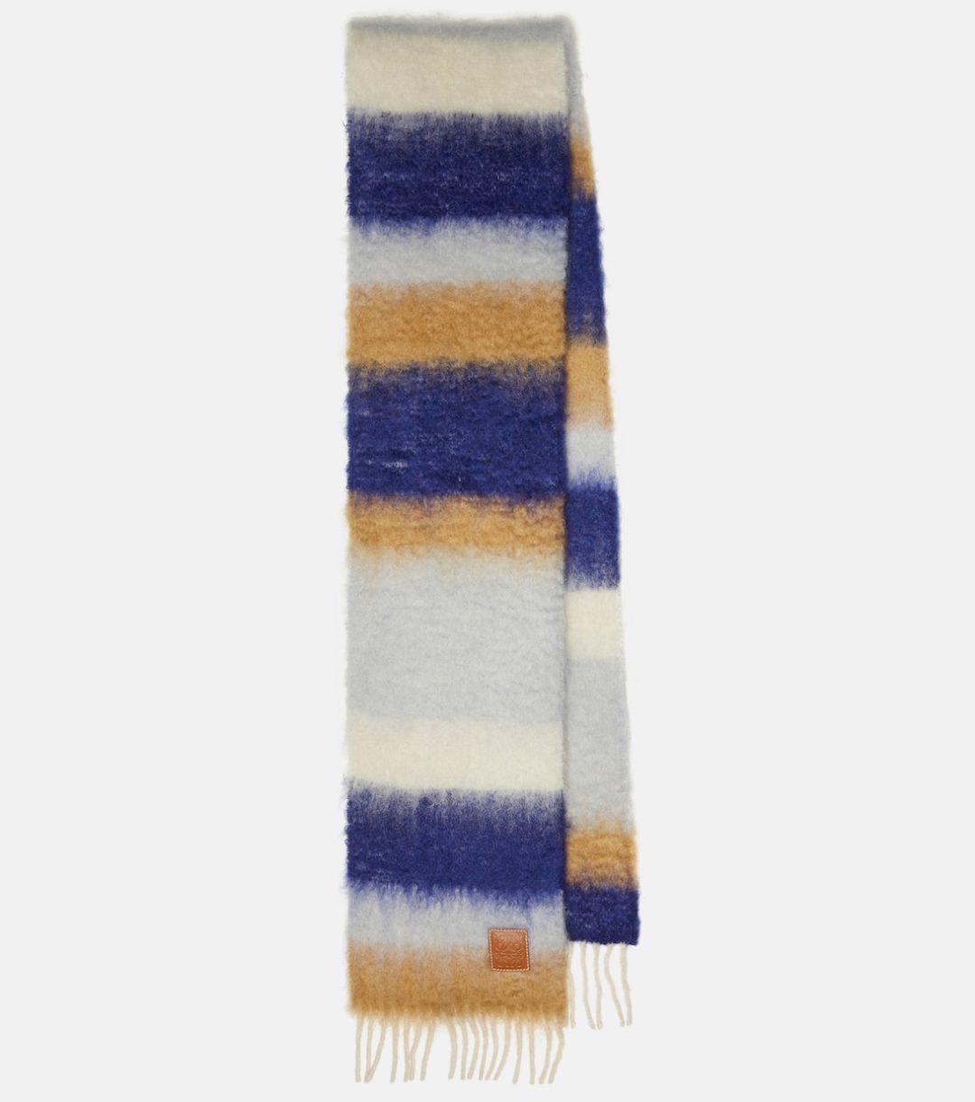 Blue, camel, and white Loewe Striped mohair and wool scarf 