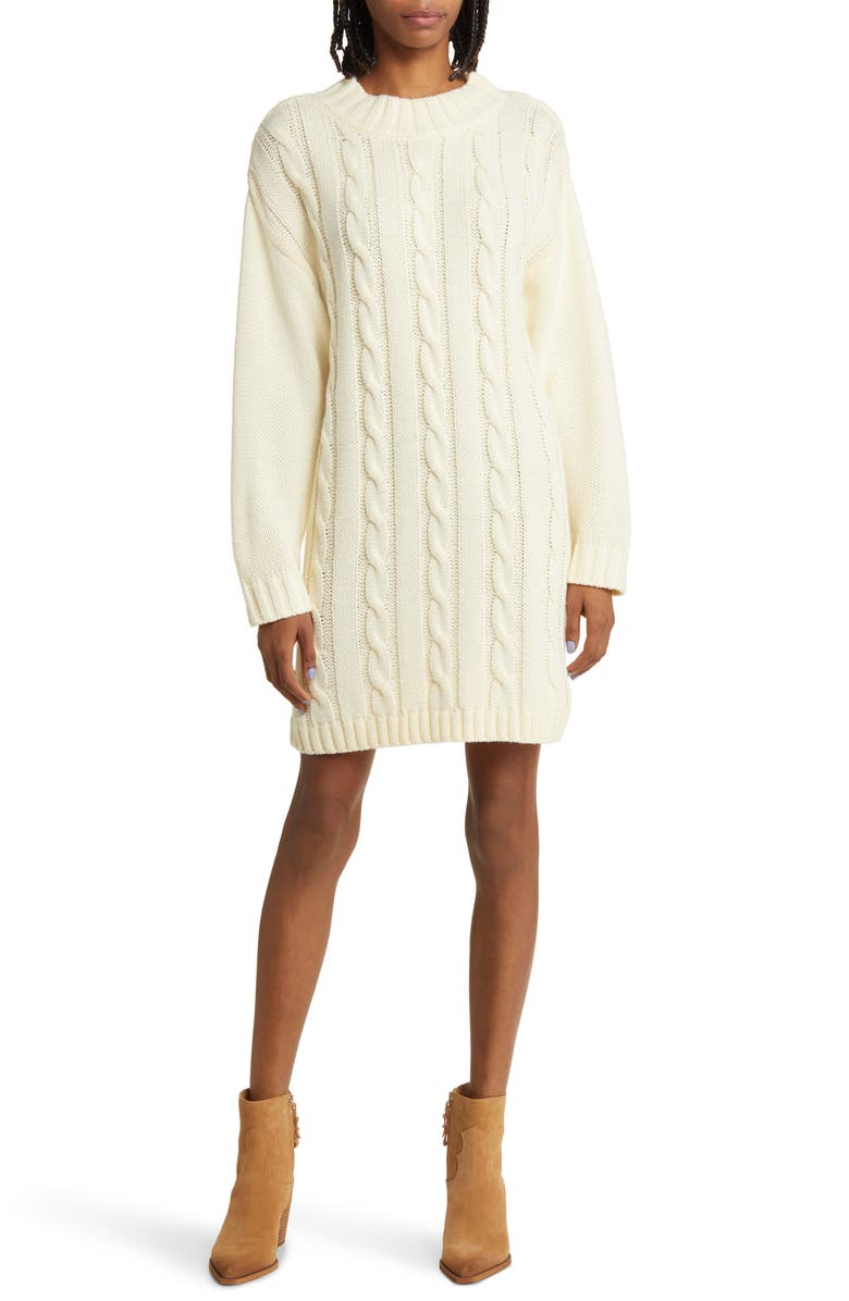 Ivory Lost + Wander Staycation Long Sleeve Sweater Dress 