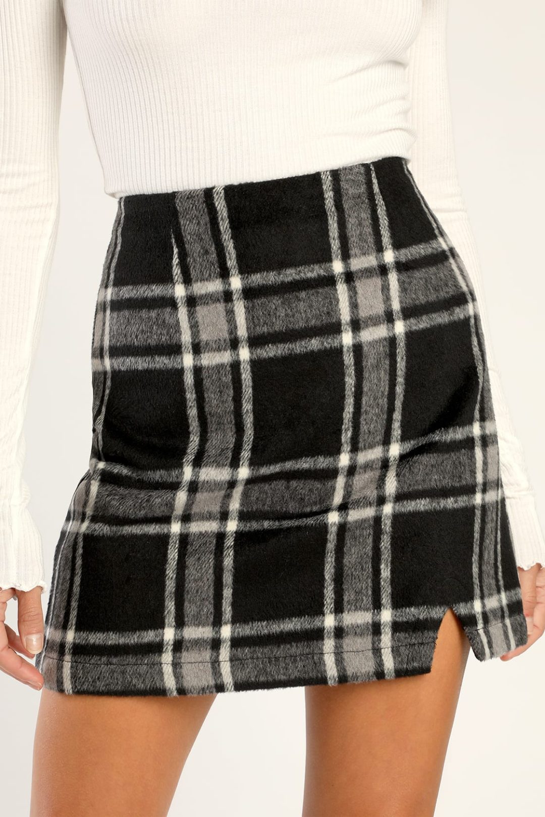 Black and white Lulus Spence Black Plaid Mini Skirt 