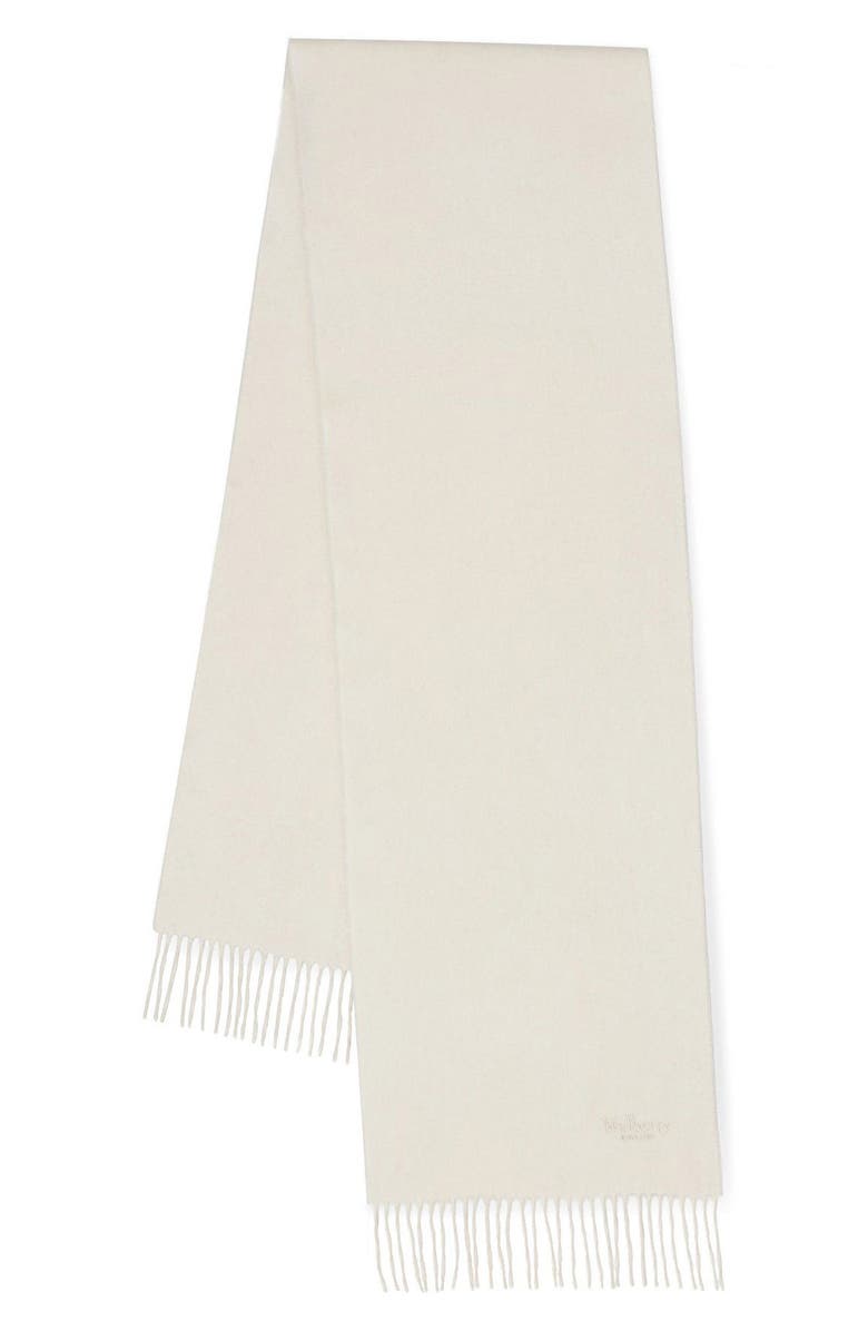 Ivory Mulberry Embroidered Logo Fringe Trim Cashmere Scarf 