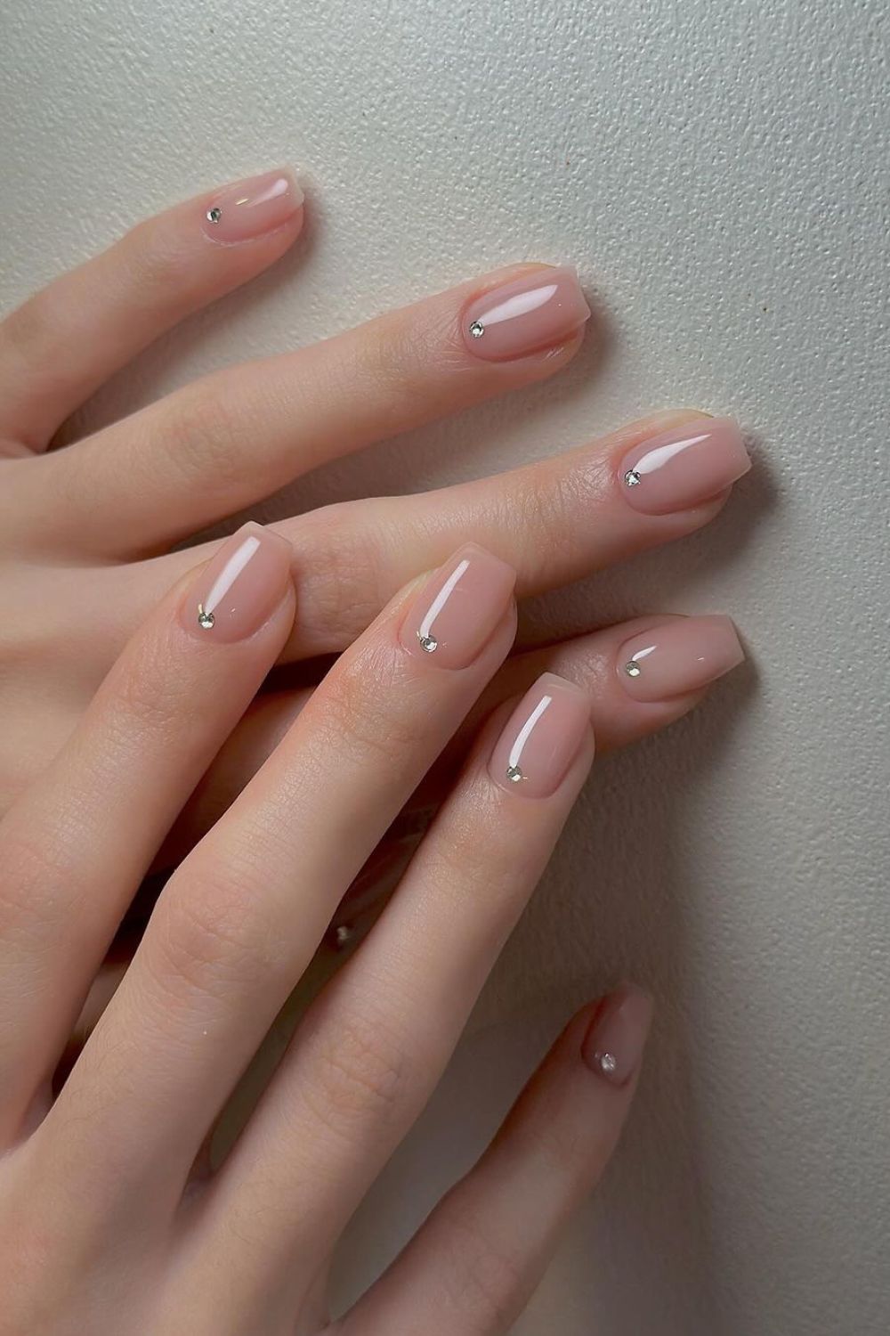 Nude mani with rhinestones