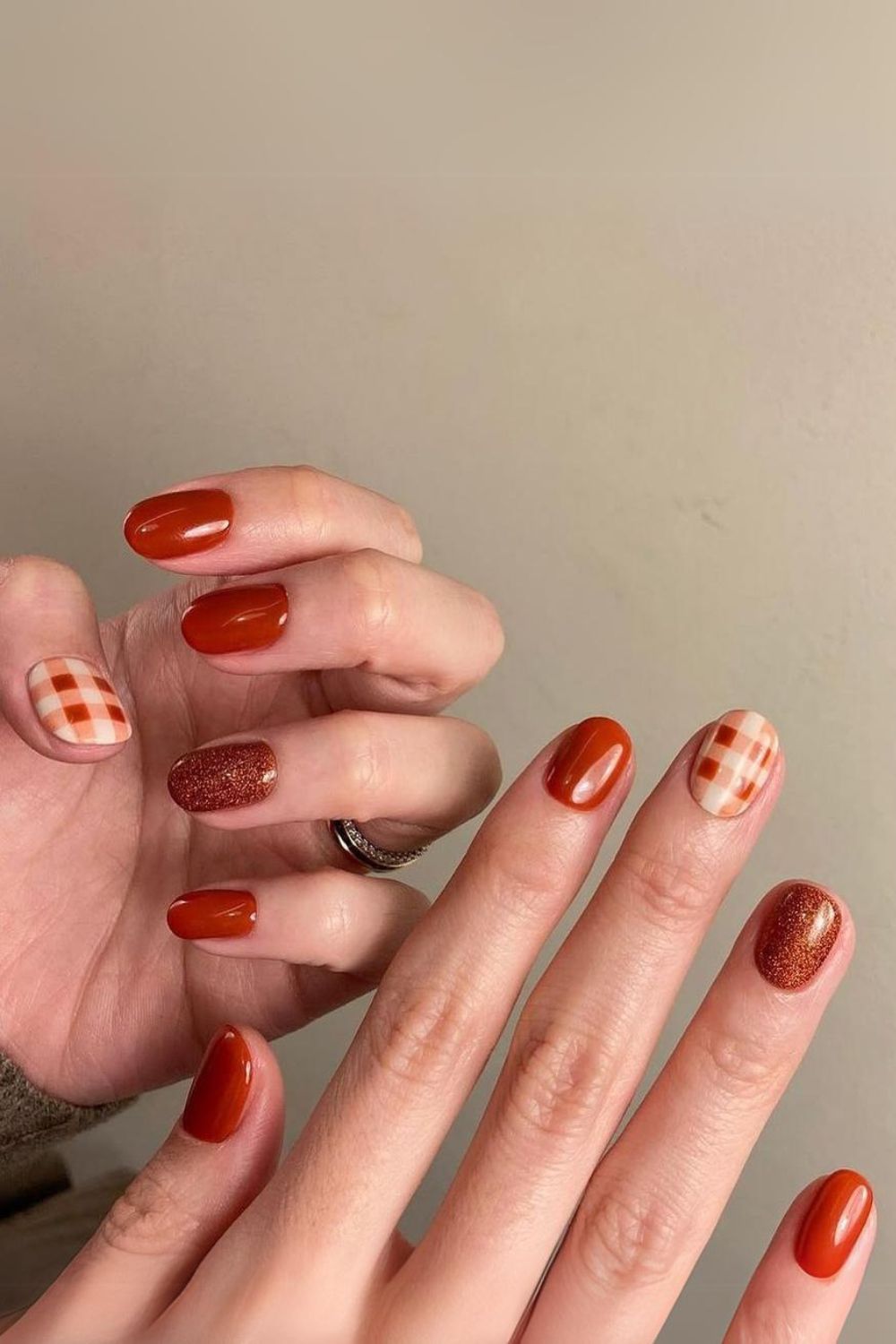 Orange plaid nails