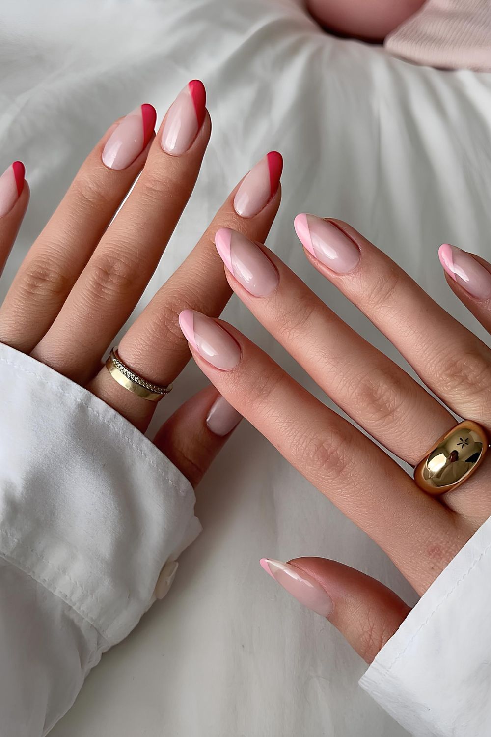 Pink and red side French tip nails