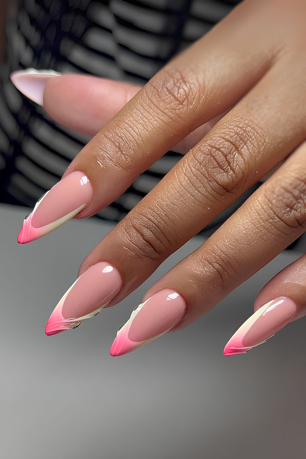 Pink aura French tip nails