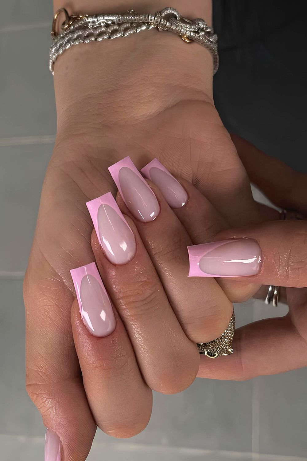 Pink based French nails with pink tips