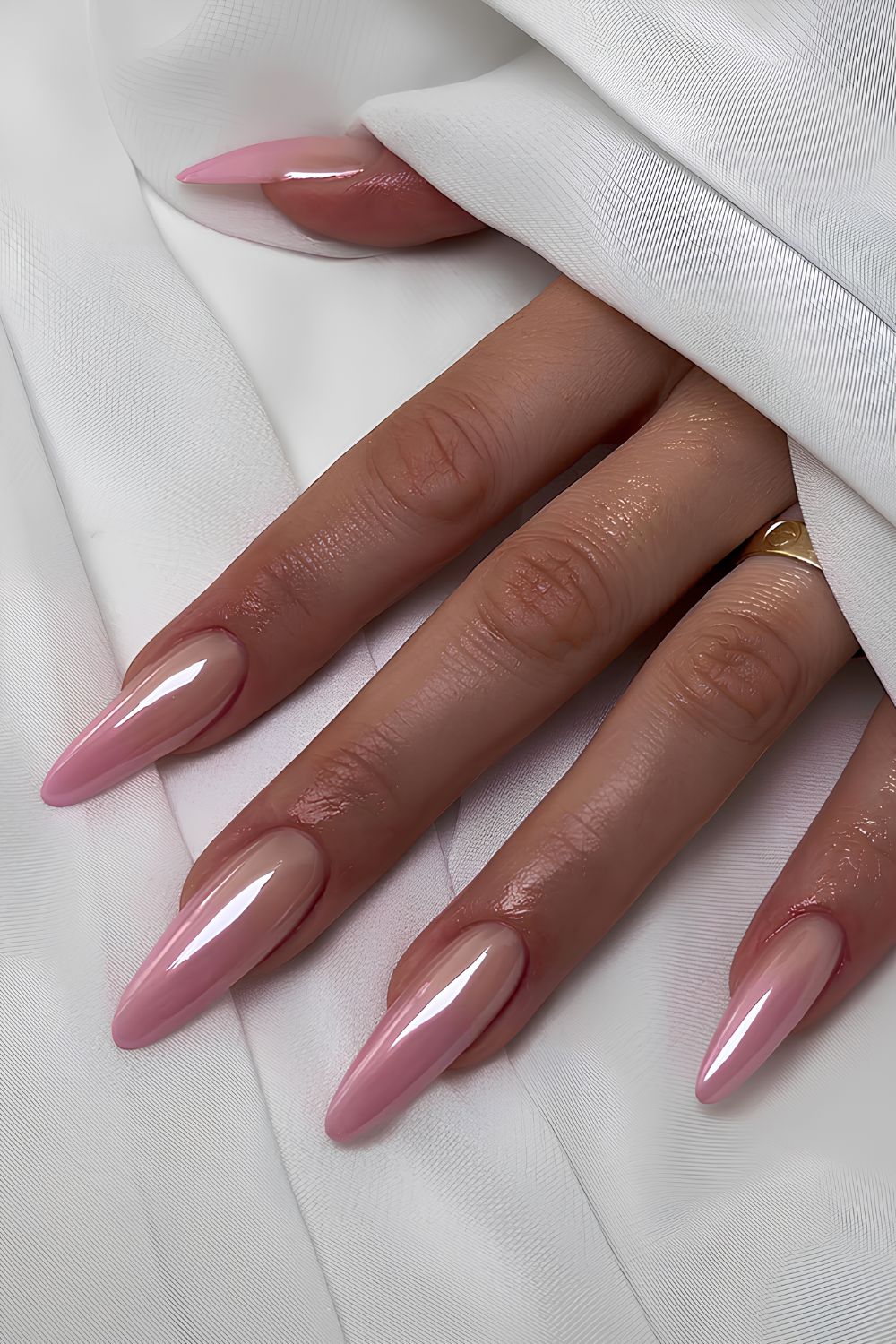 Pink chrome ombre manicure