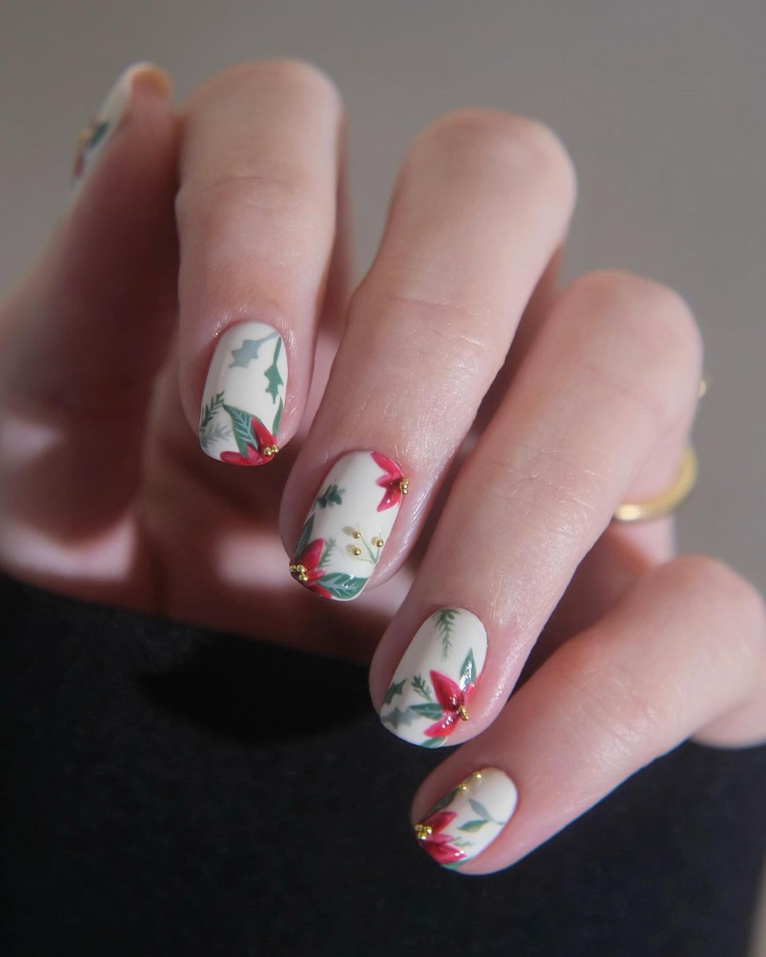 Poinsettia nail art with white background