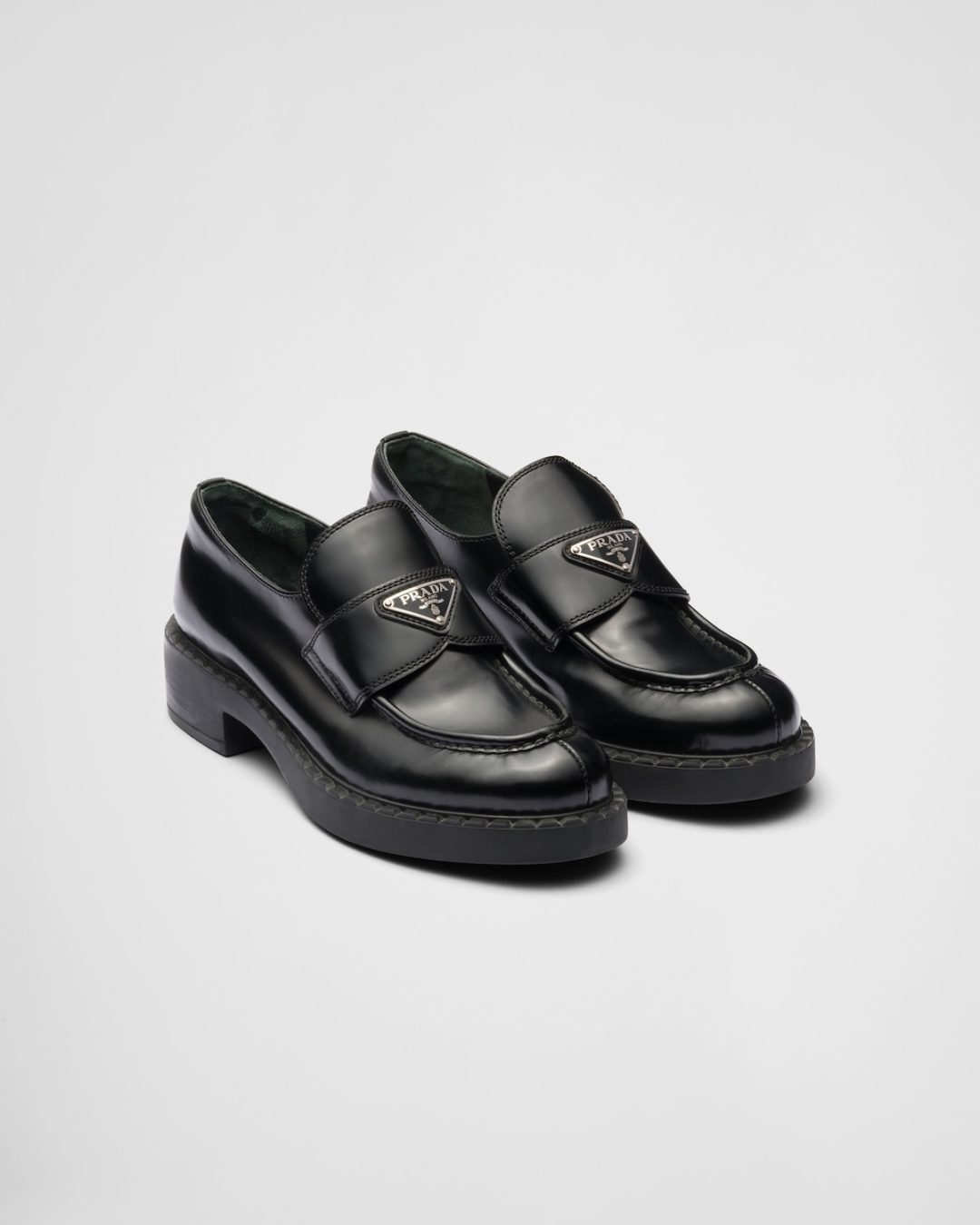 Black Prada Chocolate brushed leather loafers