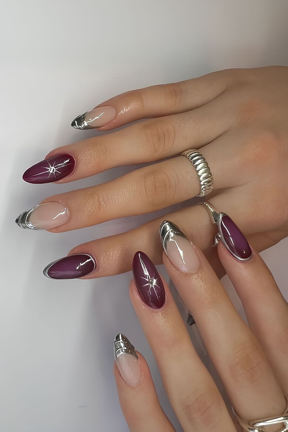 Purple and silver mix and match nails