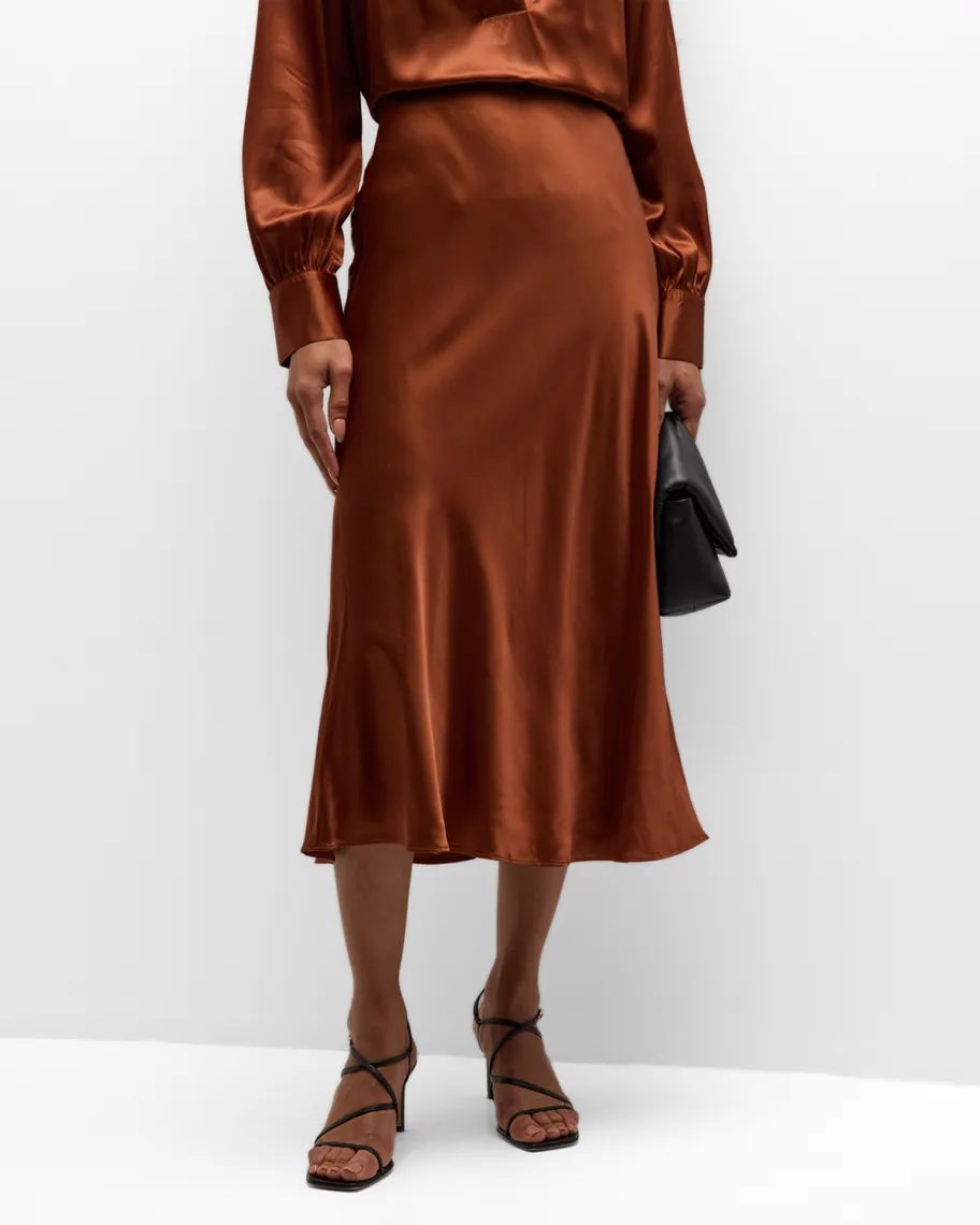 Russet Brown Rails Anya Satin Midi Skirt 