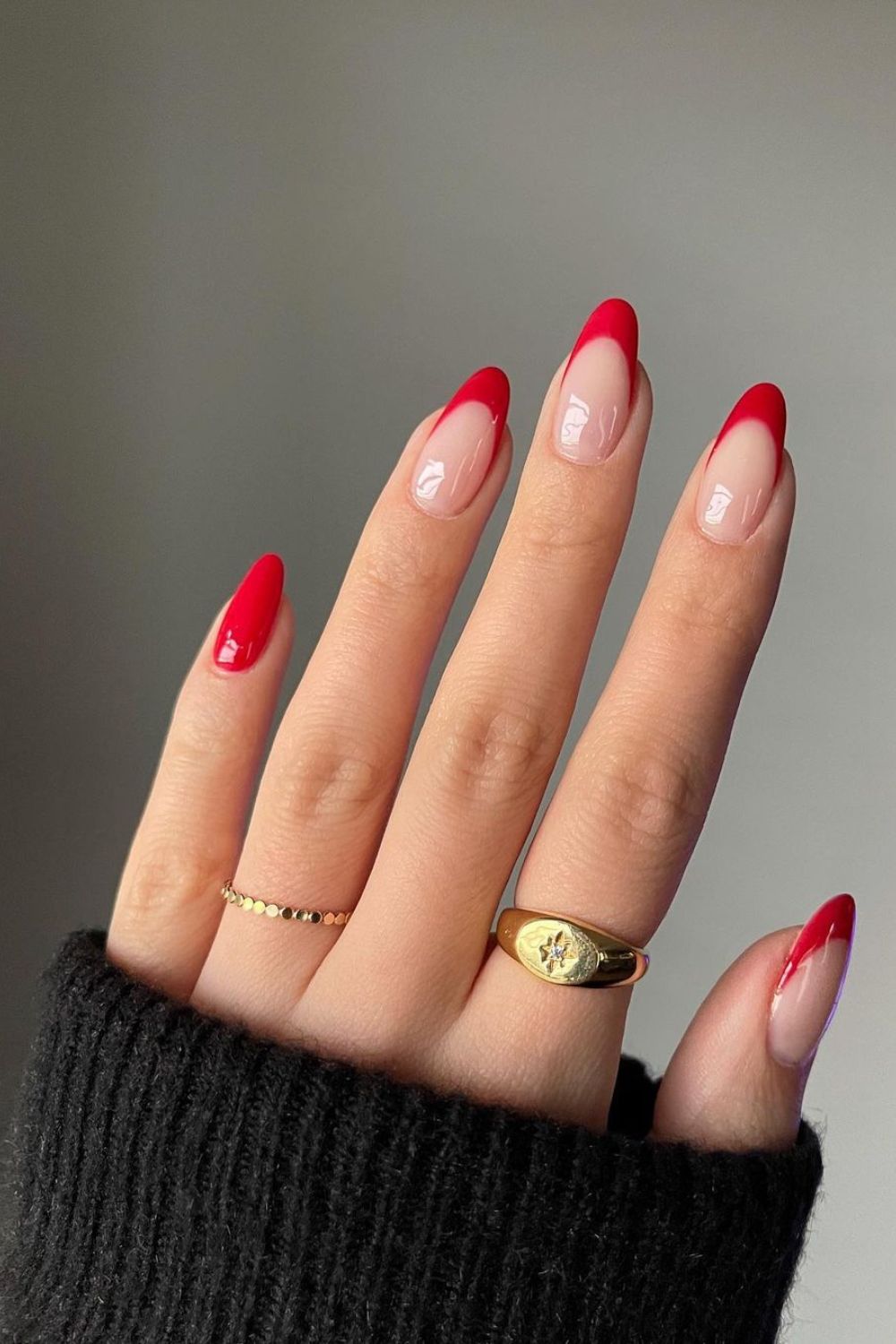 Red French tip manicure