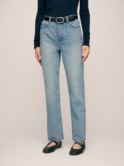 Blue Reformation Cynthia High Rise Straight Jeans 