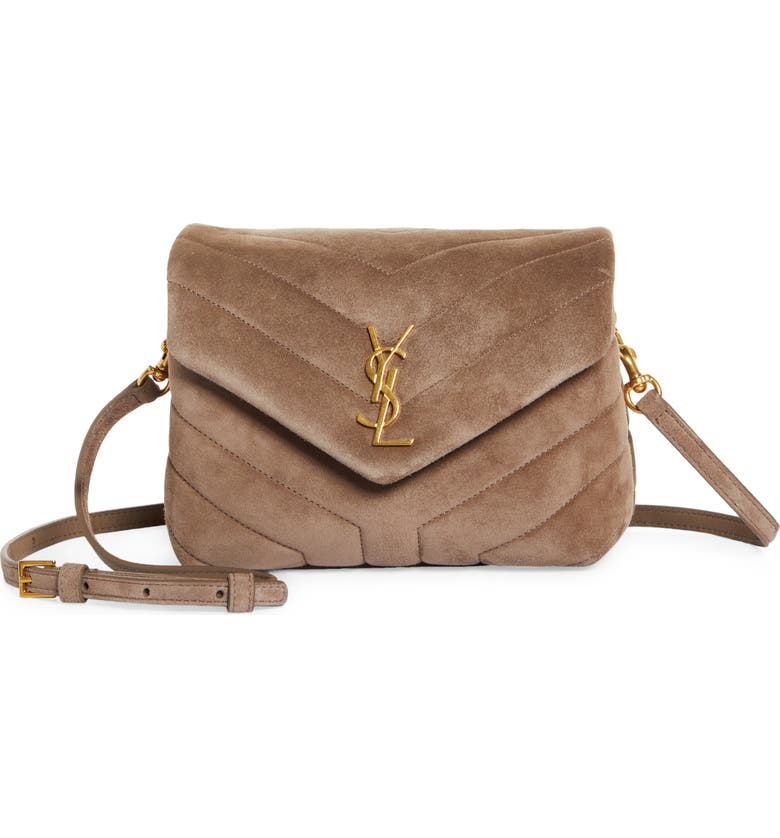 Taupe Saint Laurent Toy Loulou Calfskin Suede Crossbody Bag 