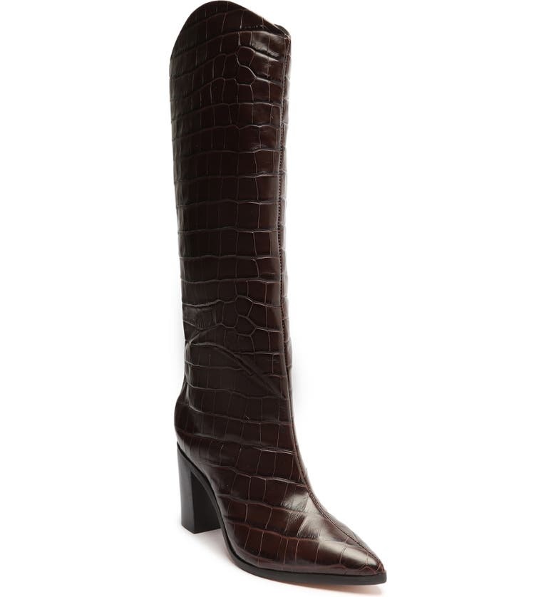 Brown Schutz Maryana Block Pointed Toe Knee High Boot 