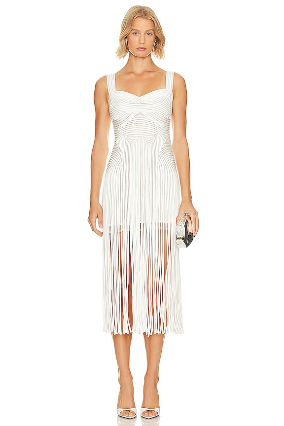 White Simkhai Darby Fringe Midi Dress 