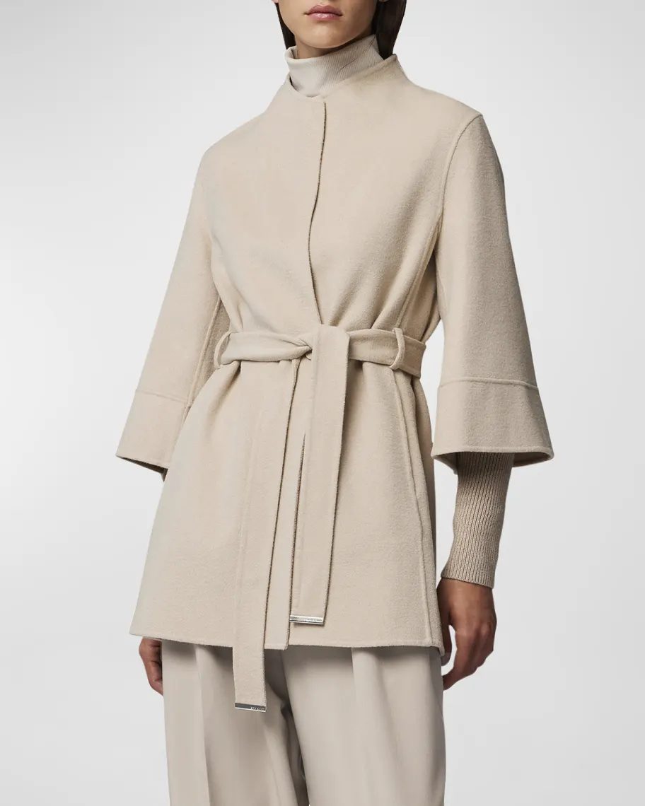 Beige Soia & Kyo Selma Belted Wool Wrap Coat 