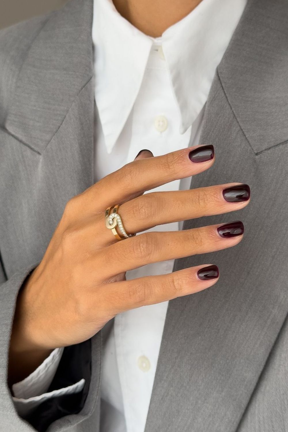 Solid black cherry nails