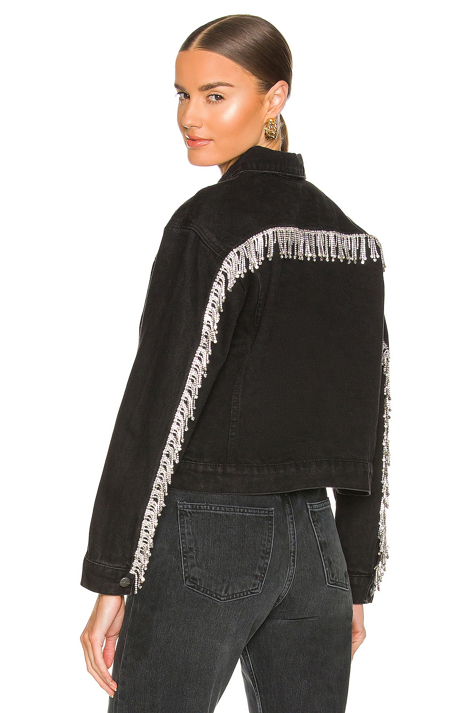 Black and silver Superdown Raya Rhinestone Fringe Jacket 