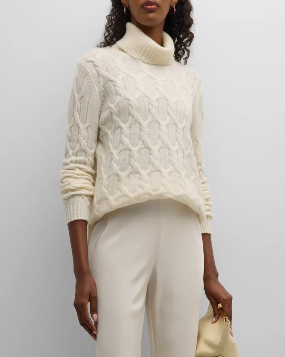 Ivory TSE Cashmere Recycled Cashmere Cable-Knit Turtleneck Sweater 