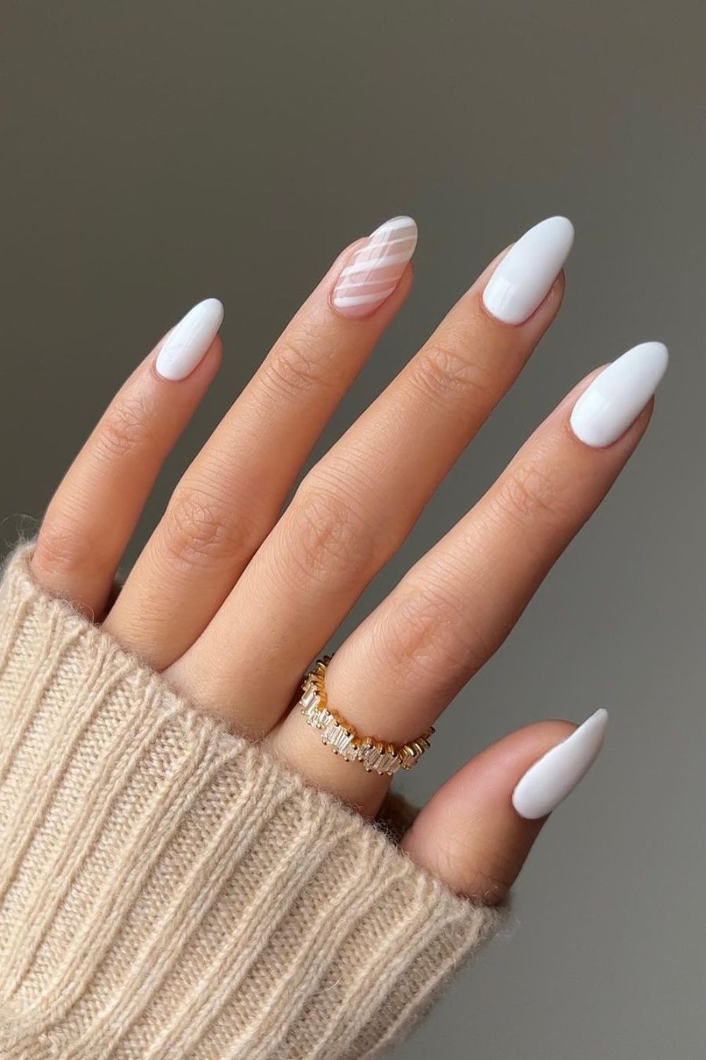 White nails with candy cane stripes