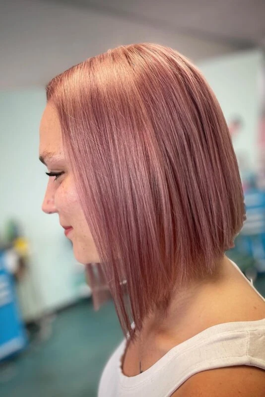 Woman with a chin-length A-line bob haircut.