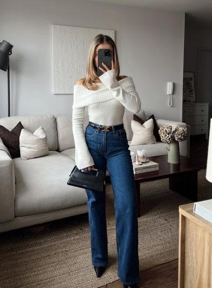 off shoulder top, winter date night outfit