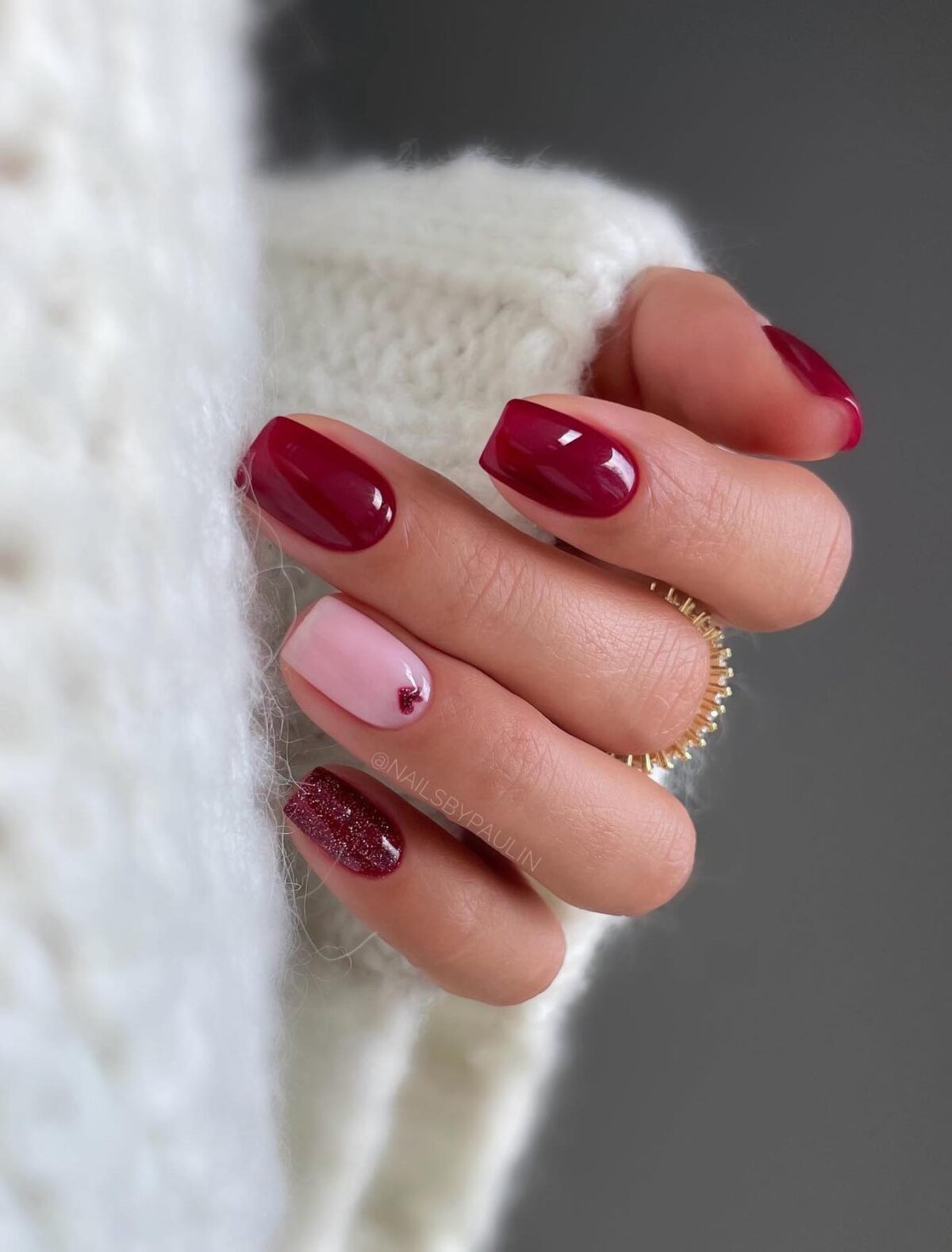 Dark red Valentines Day nails