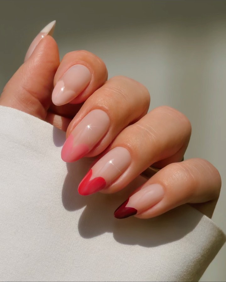 Cute heart-shaped French tip nails