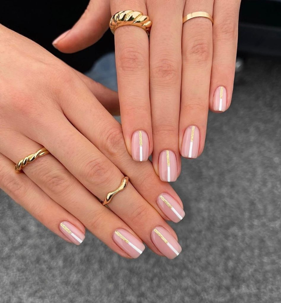 gold and pink nails